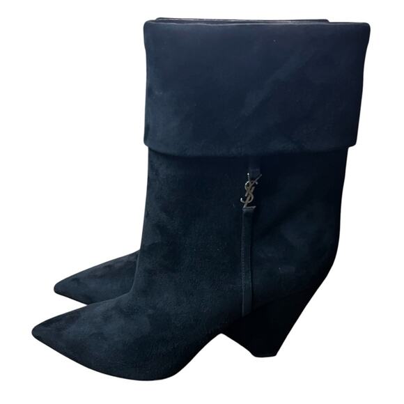 Saint Laurent Silver Monogram Niki Booties In Black Suede NEW EU 39 US 9 - Picture 3 of 10